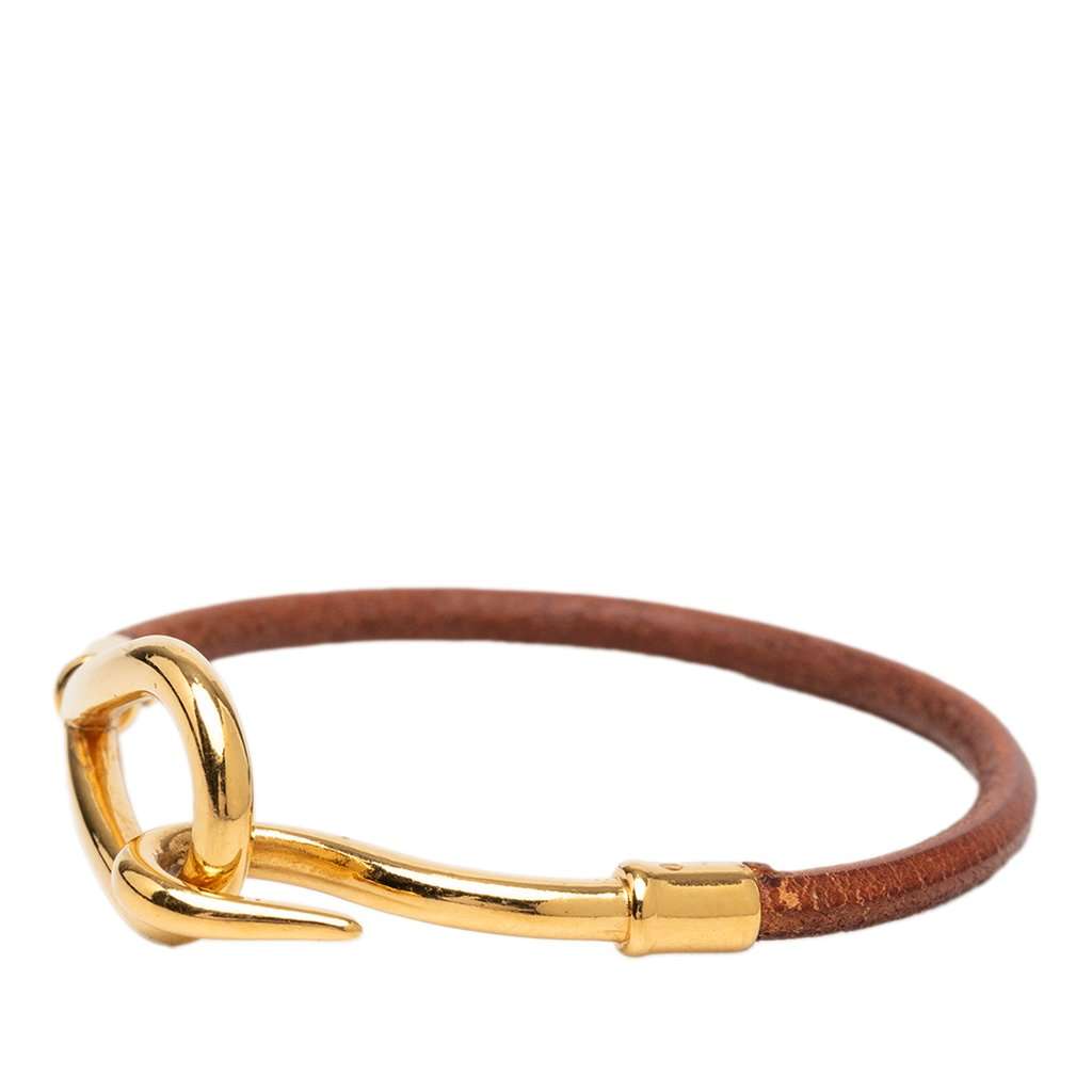 Hermès Gold Plated and Leather Jumbo Hook Bracelet Brown Leather Very good condition - Back View