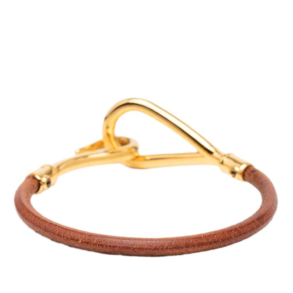 Hermès Gold Plated and Leather Jumbo Hook Bracelet Brown Leather Very good condition - Inside View