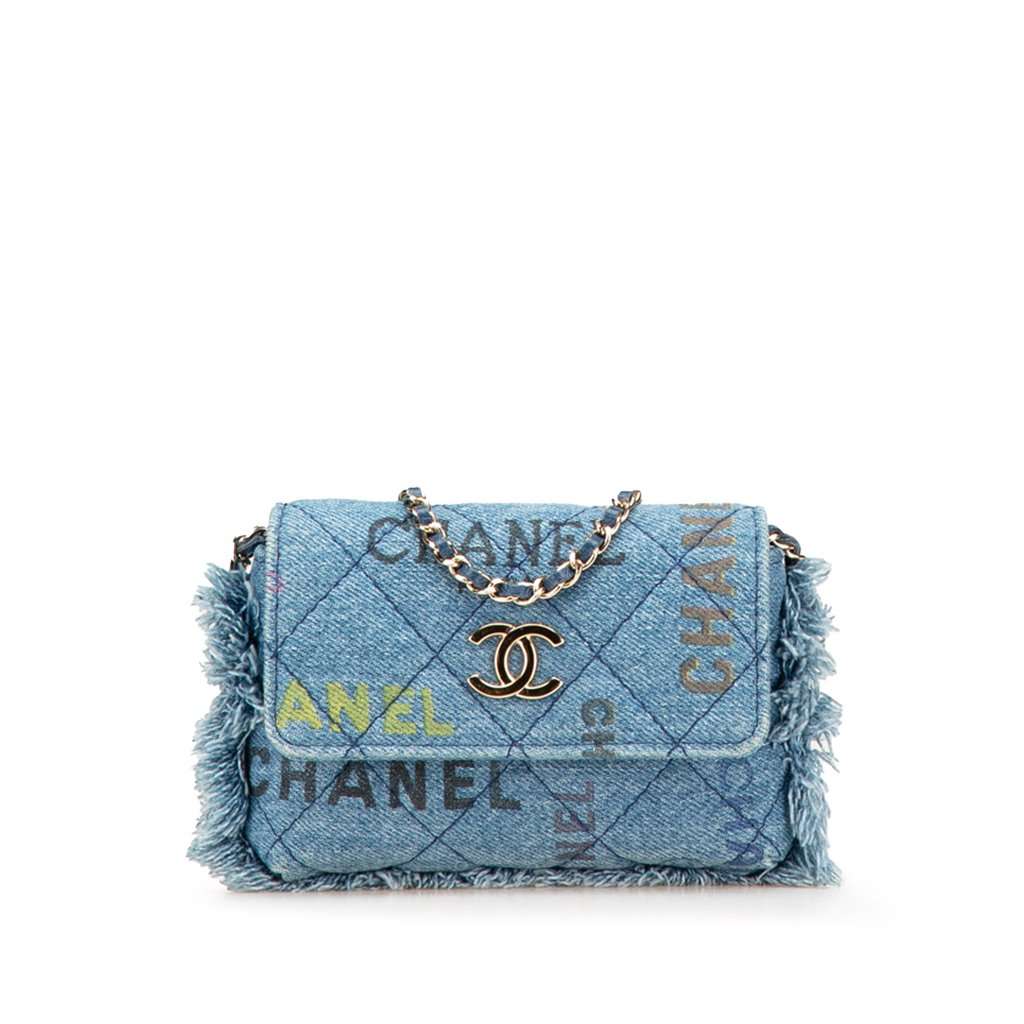 Chanel Mini Denim Mood Clutch with Chain Blue Very good - Front View