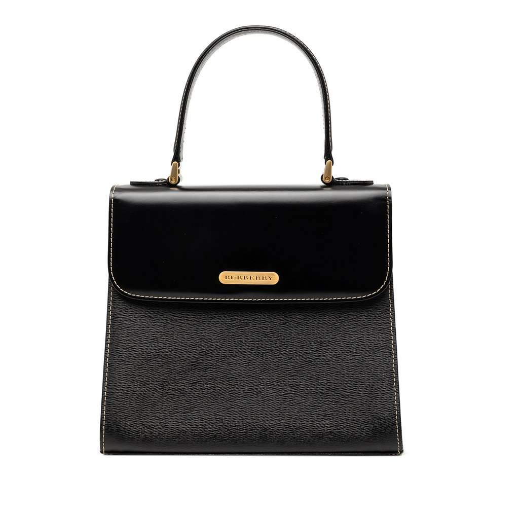 Burberry Textured and Soft Calfskin Top Handle Bag Black Leather Good condition - Front View