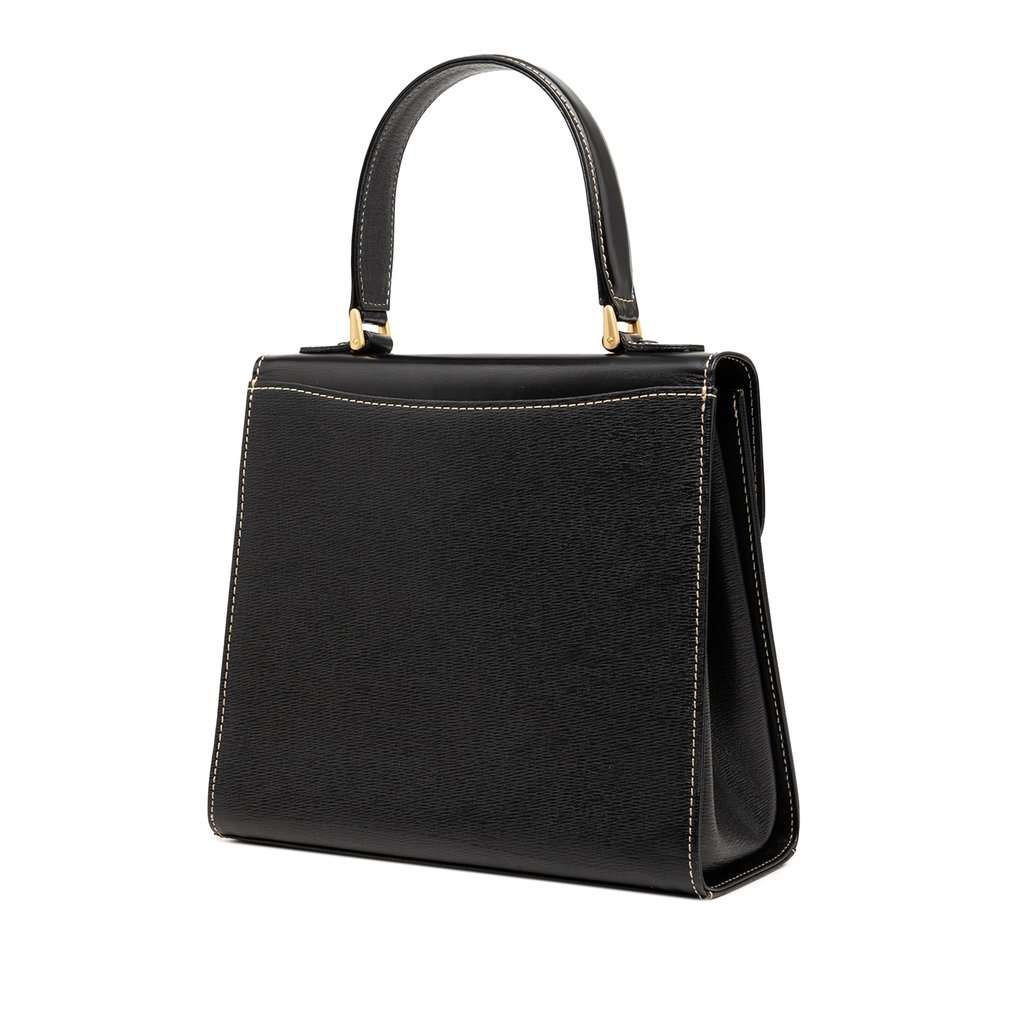 Burberry Textured and Soft Calfskin Top Handle Bag Black Leather Good condition - Back View