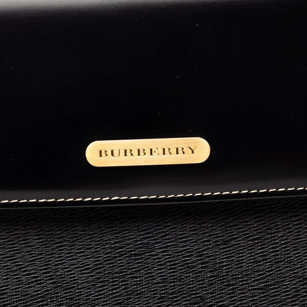 Burberry Textured and Soft Calfskin Top Handle Bag Black Leather Good condition - Box View