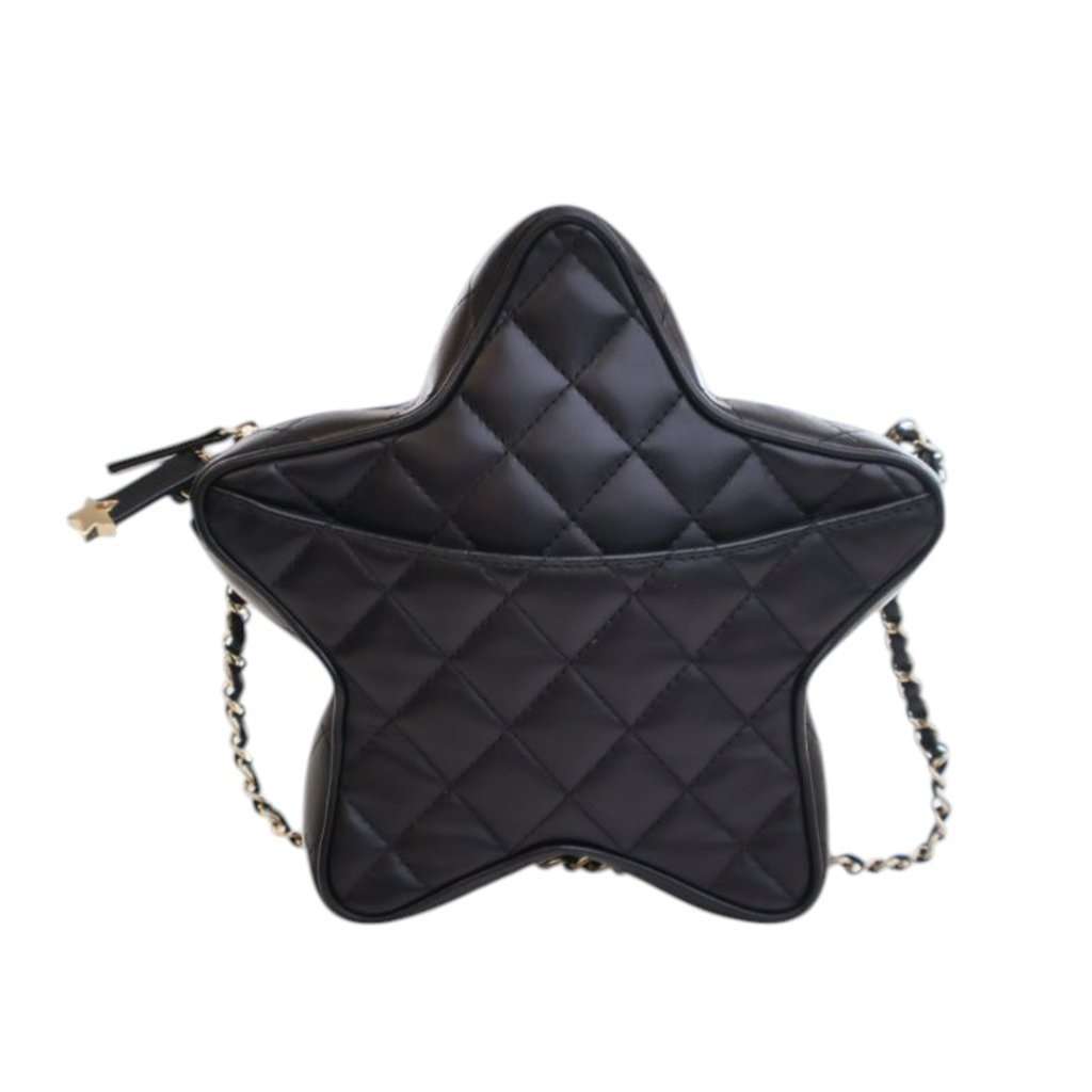 Chanel Quilted Lambskin Walk Of Fame Star Crossbody Black Leather Very good - Back View