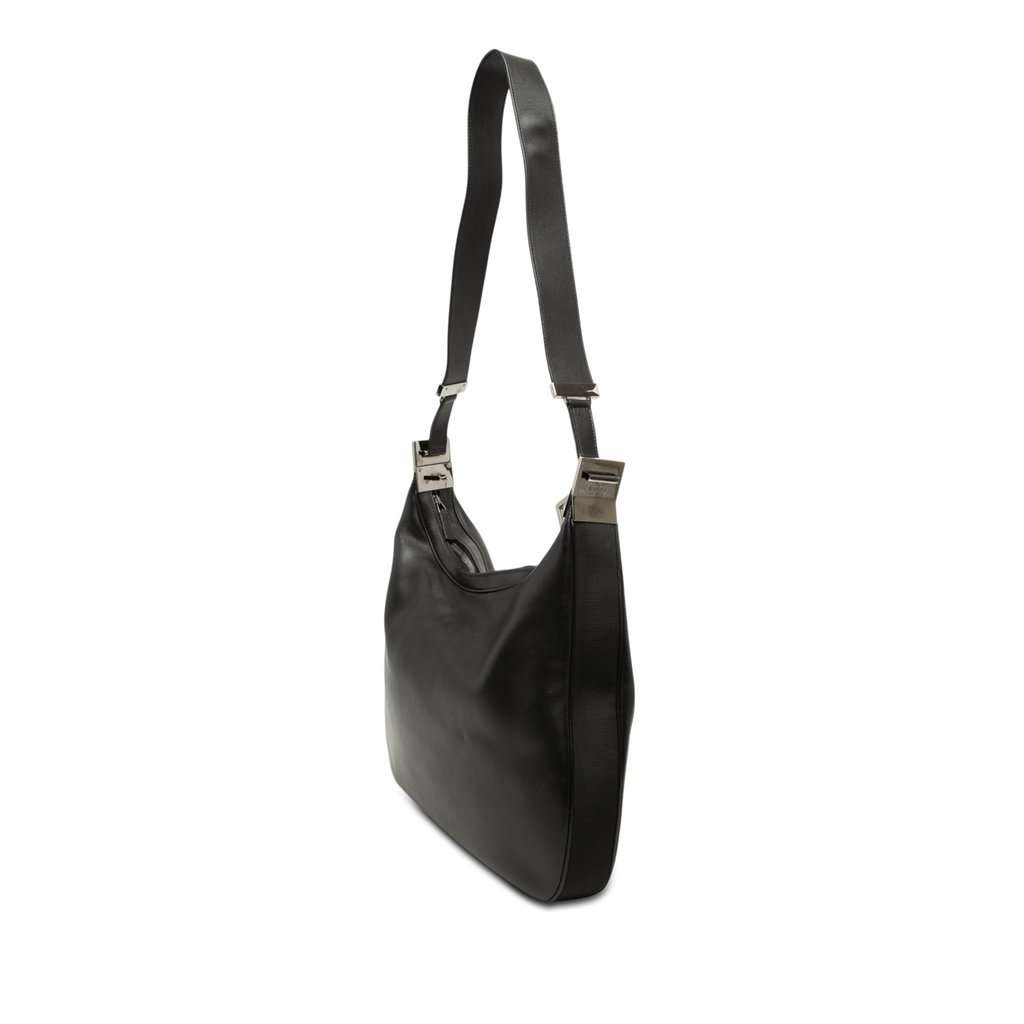 Gucci Calfskin Attache Shoulder Bag Black Leather Very good - Back View
