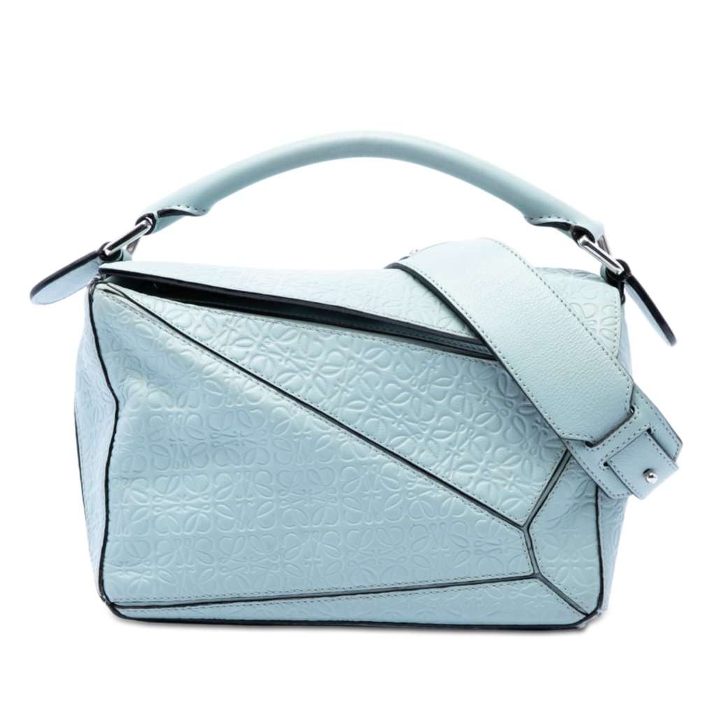 Loewe Small Anagram Embossed Calfskin Puzzle Satchel Blue Leather Very good condition - Front View