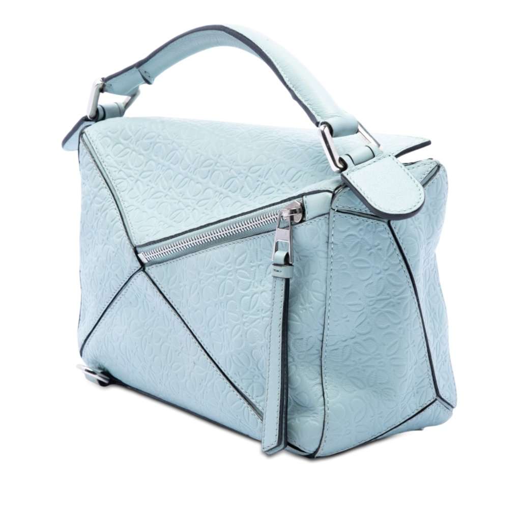 Loewe Small Anagram Embossed Calfskin Puzzle Satchel Blue Leather Very good condition - Back View