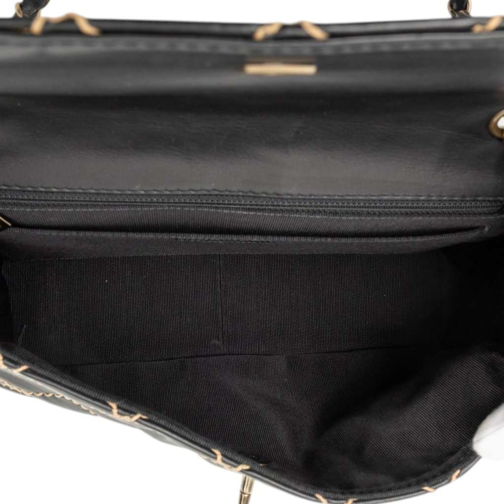 Chanel Jumbo CC Quilted Lambskin Wild Stitch Flap Black Leather Very good - Model View