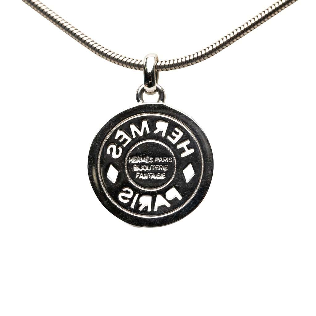 Hermès Palladium Plated Clou de Selle Pendant Necklace Silver Metal Very good condition - Back View