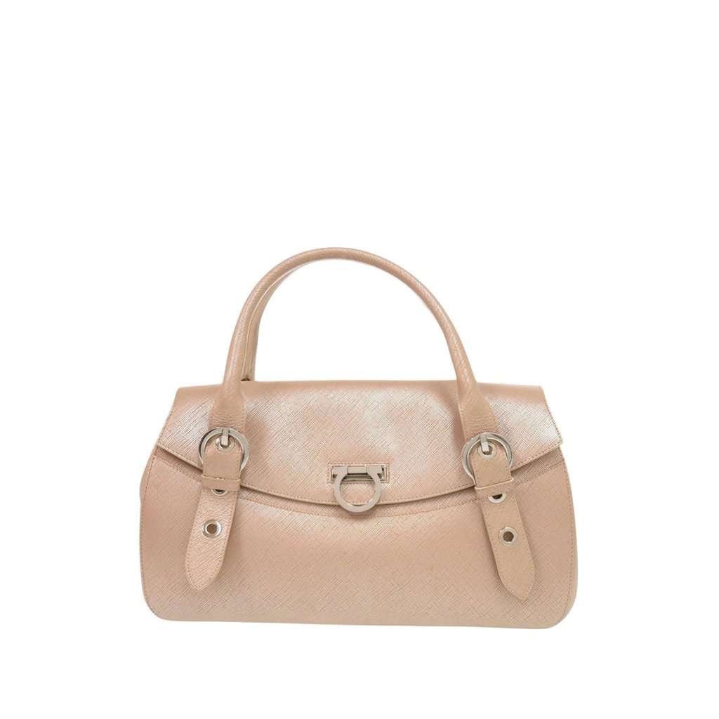 Salvatore Ferragamo Metallic Calfskin Gancini Handbag Pink Leather Very good condition - Front View