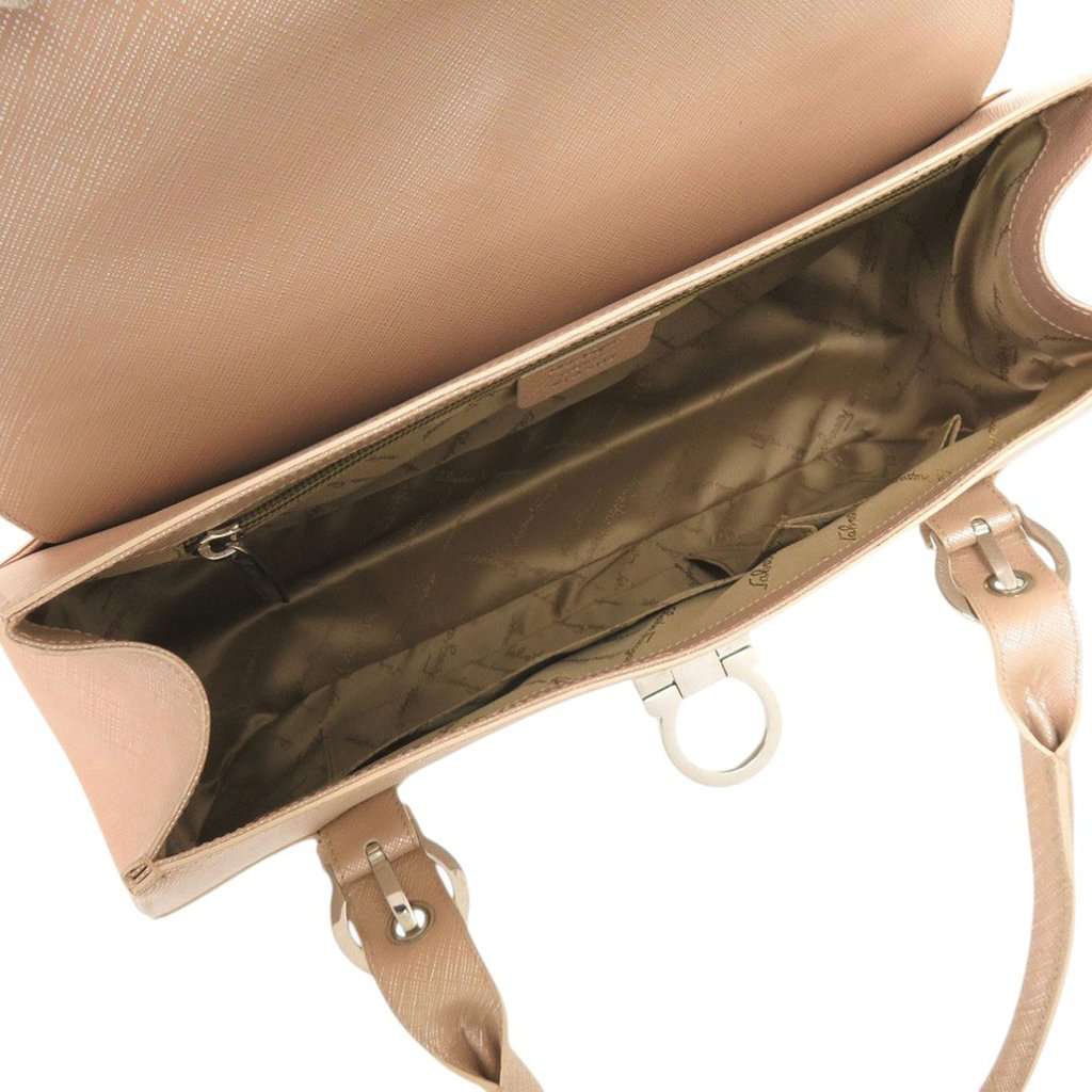 Salvatore Ferragamo Metallic Calfskin Gancini Handbag Pink Leather Very good condition - Model View