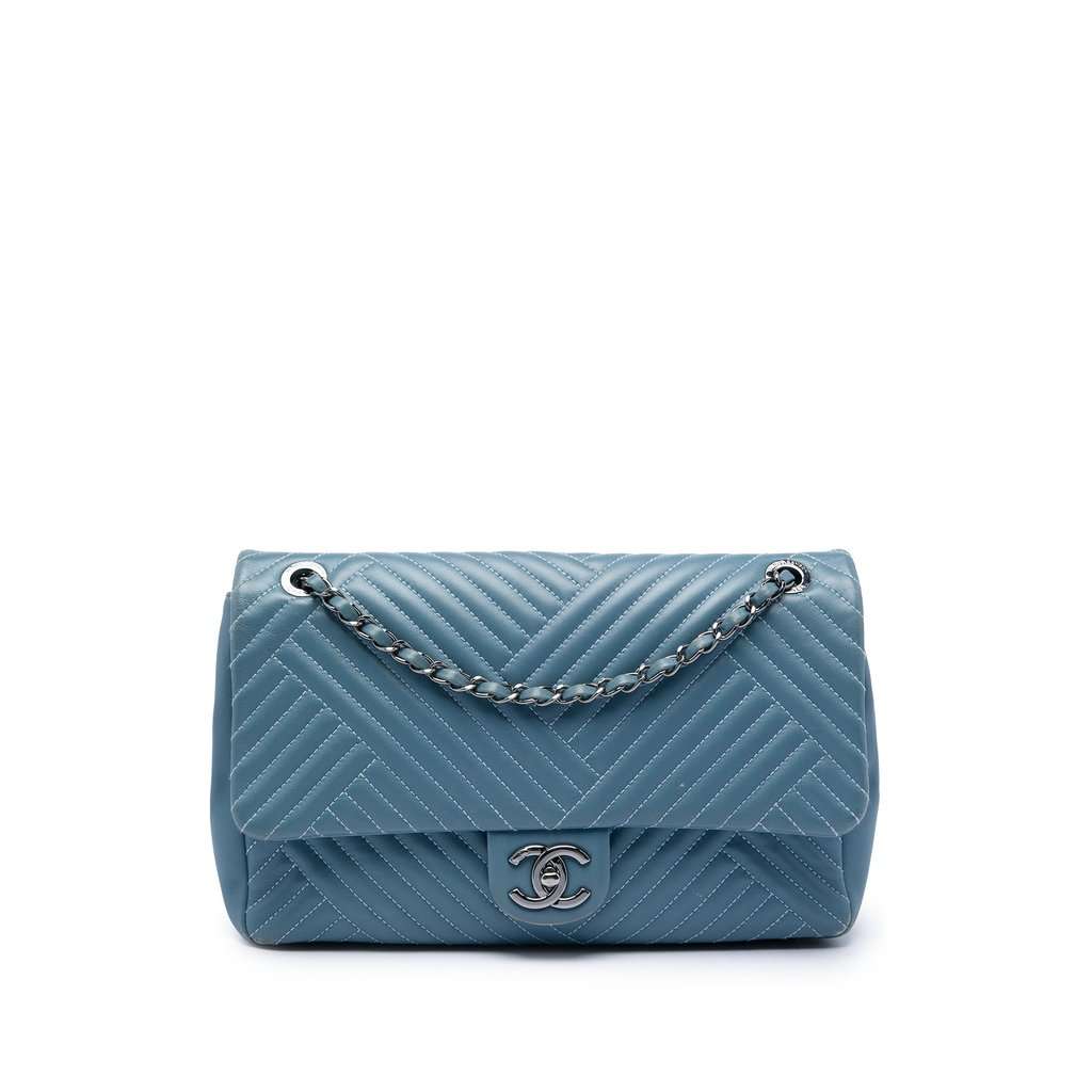 Chanel Large Lambskin CC Crossing Flap Blue Leather Very good condition - Front View