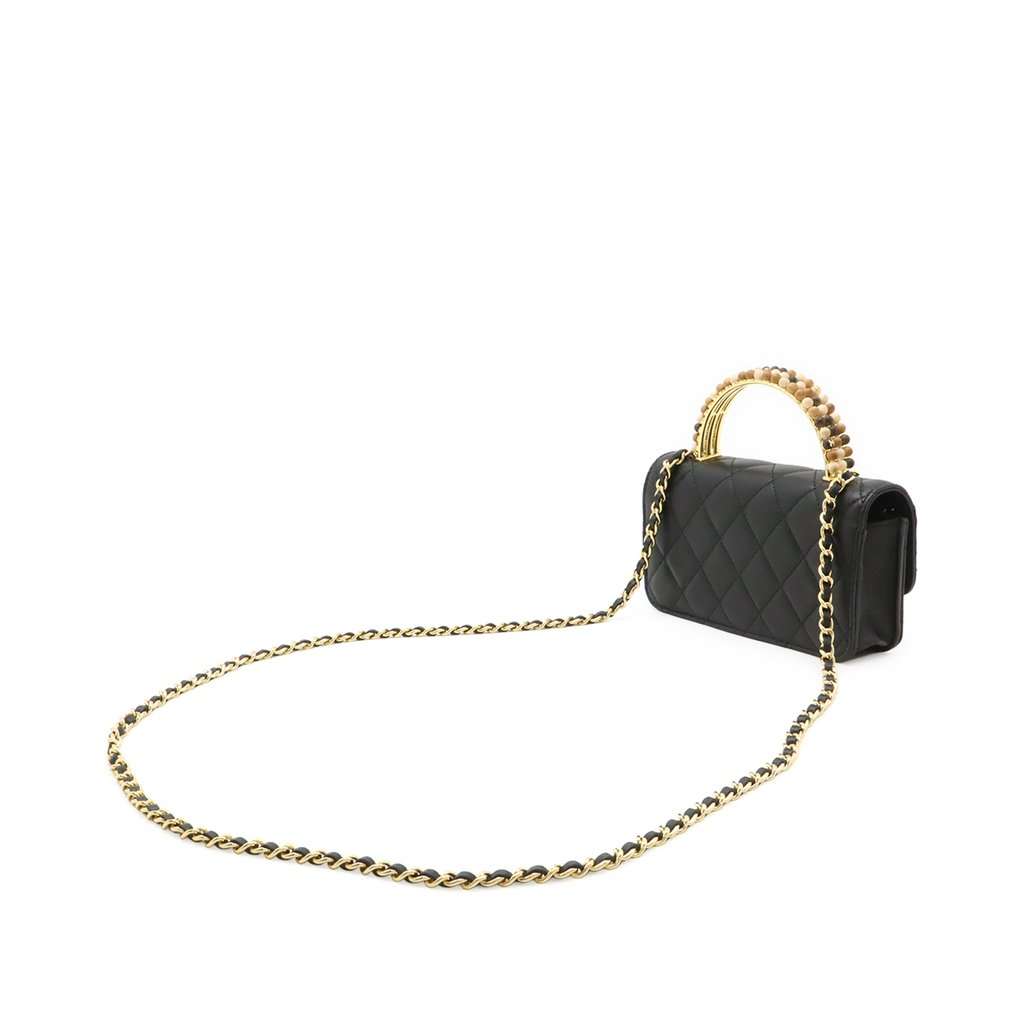 Chanel CC Quilted Lambskin Wooden Beads Top Handle Wallet On Chain Black Leather Very good condition - Back View