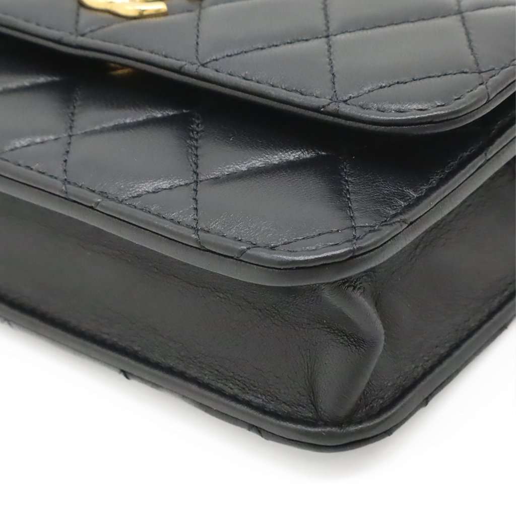 Chanel CC Quilted Lambskin Wooden Beads Top Handle Wallet On Chain Black Leather Very good condition - Box View