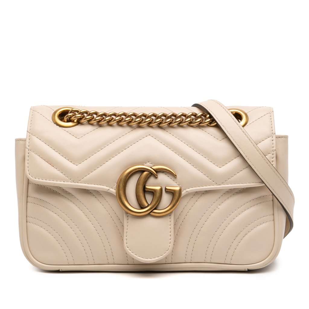 Gucci Small GG Marmont Matelasse Calfskin Shoulder Bag White Leather Very good condition - Front View