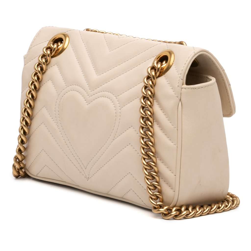 Gucci Small GG Marmont Matelasse Calfskin Shoulder Bag White Leather Very good condition - Back View