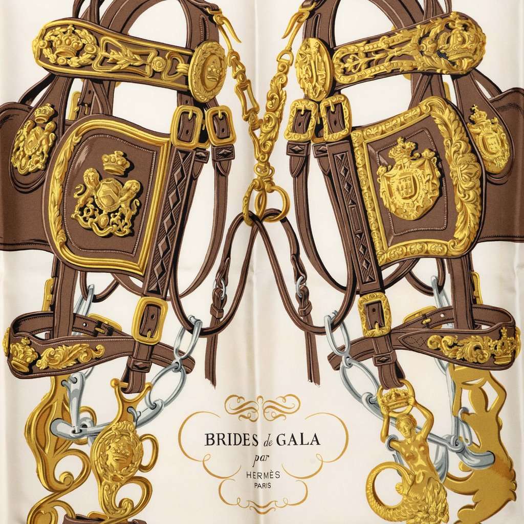 Hermès Brides de Gala Silk Scarf 90 Brown Very good condition - Inside View