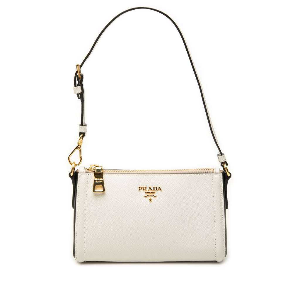 Prada Saffiano Lux Pochette White Leather Very good - Front View