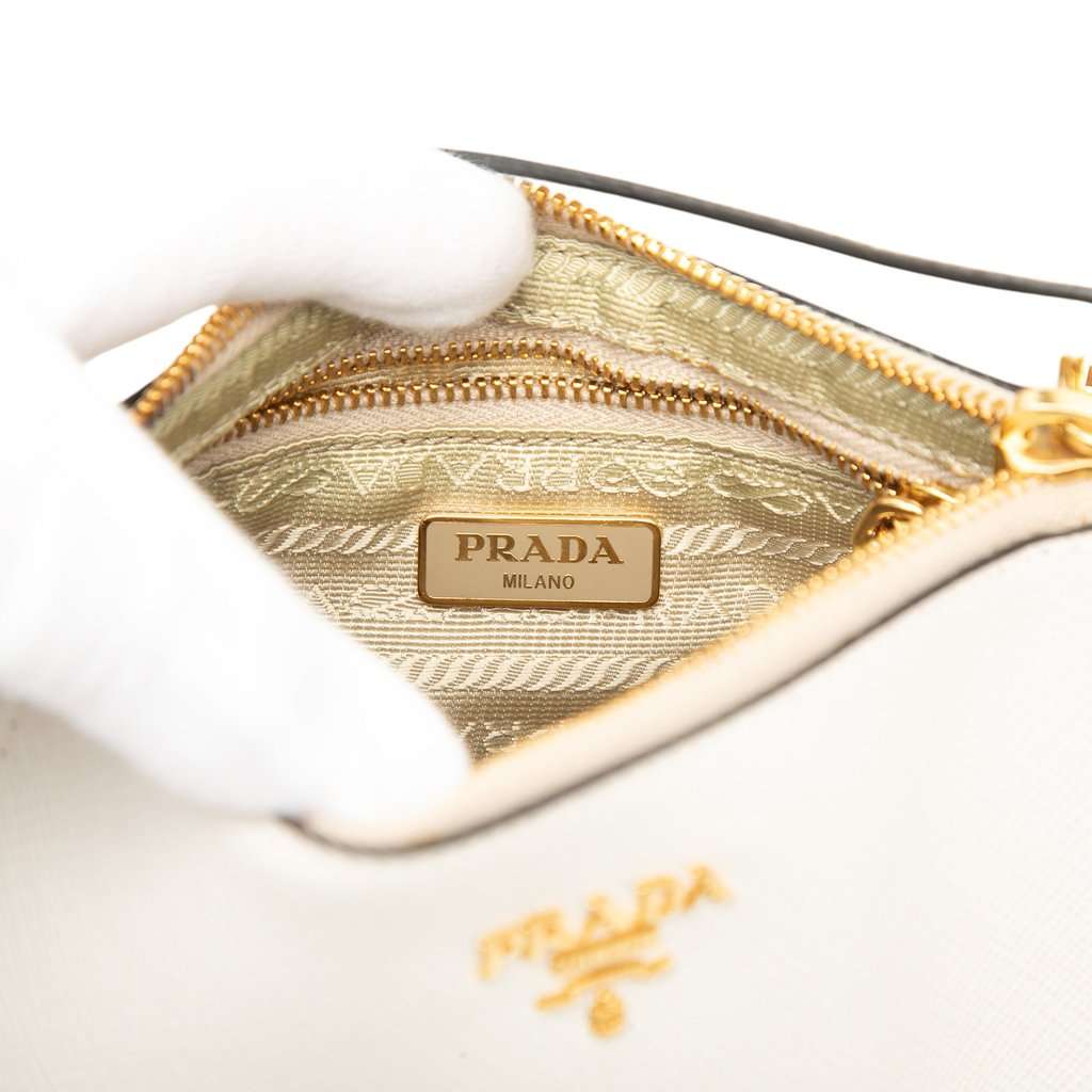 Prada Saffiano Lux Pochette White Leather Very good - Box View