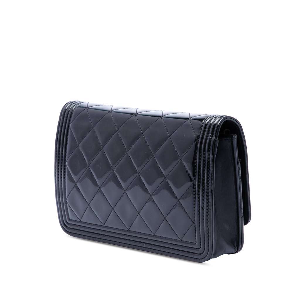 Chanel Quilted Patent Boy Wallet on Chain Black Leather Very good - Back View