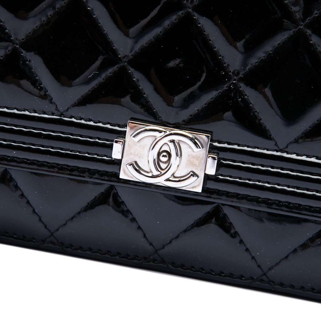 Chanel Quilted Patent Boy Wallet on Chain Black Leather Very good - Box View