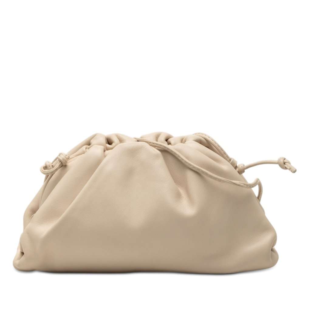 Bottega Veneta Lambskin The Mini Pouch Crossbody Beige Leather Very good condition - Front View