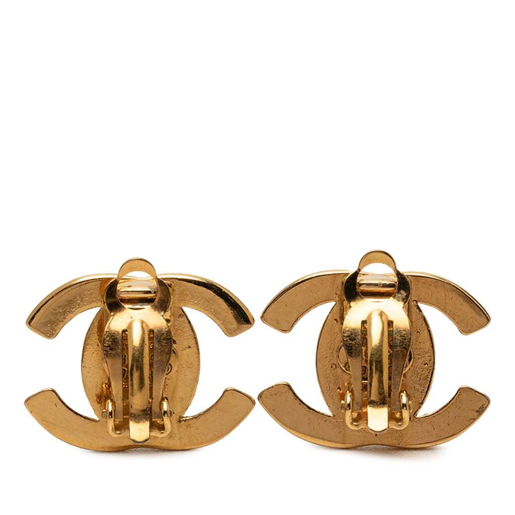 Chanel CC Gold Plated Turn Lock Clip On Earrings Gold Metal Very good - Back View