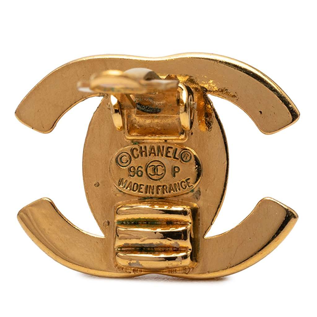 Chanel CC Gold Plated Turn Lock Clip On Earrings Gold Metal Very good - Inside View