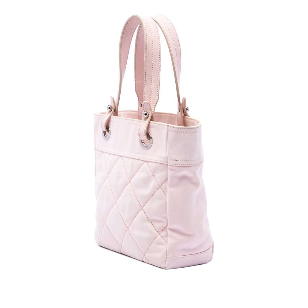 Chanel Small Quilted Canvas Paris Biarritz Tote Pink Good - Back View