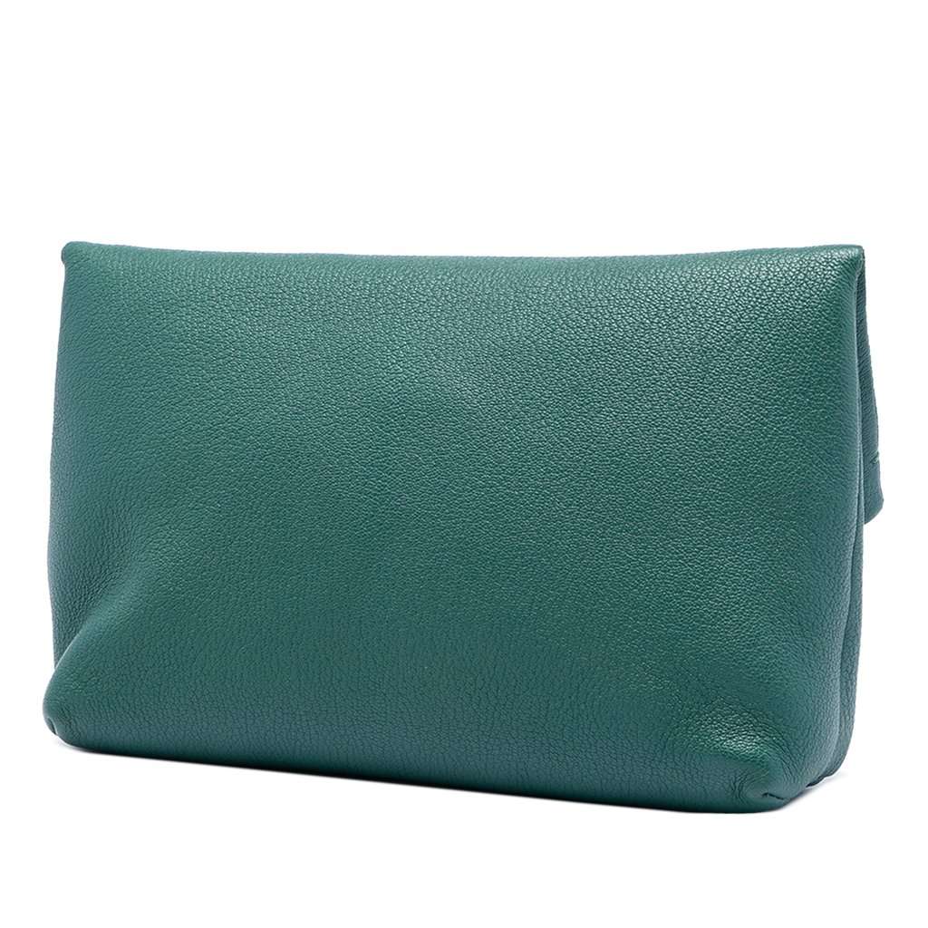 Burberry Medium Leather Safety Pin Clutch Green Leather Very good - Back View