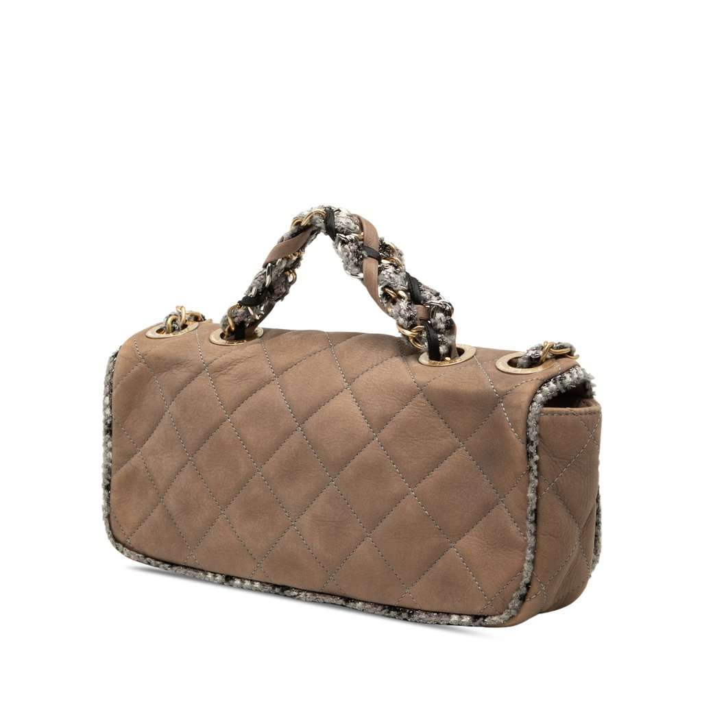 Chanel Small Quilted Lambskin and Tweed Chain Flap Brown Leather Good - Back View