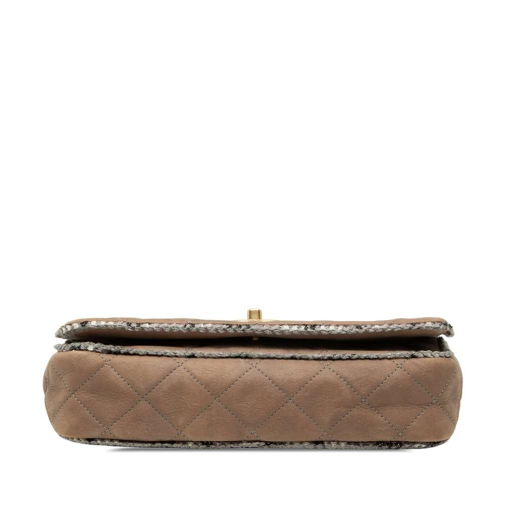 Chanel Small Quilted Lambskin and Tweed Chain Flap Brown Leather Good - Inside View