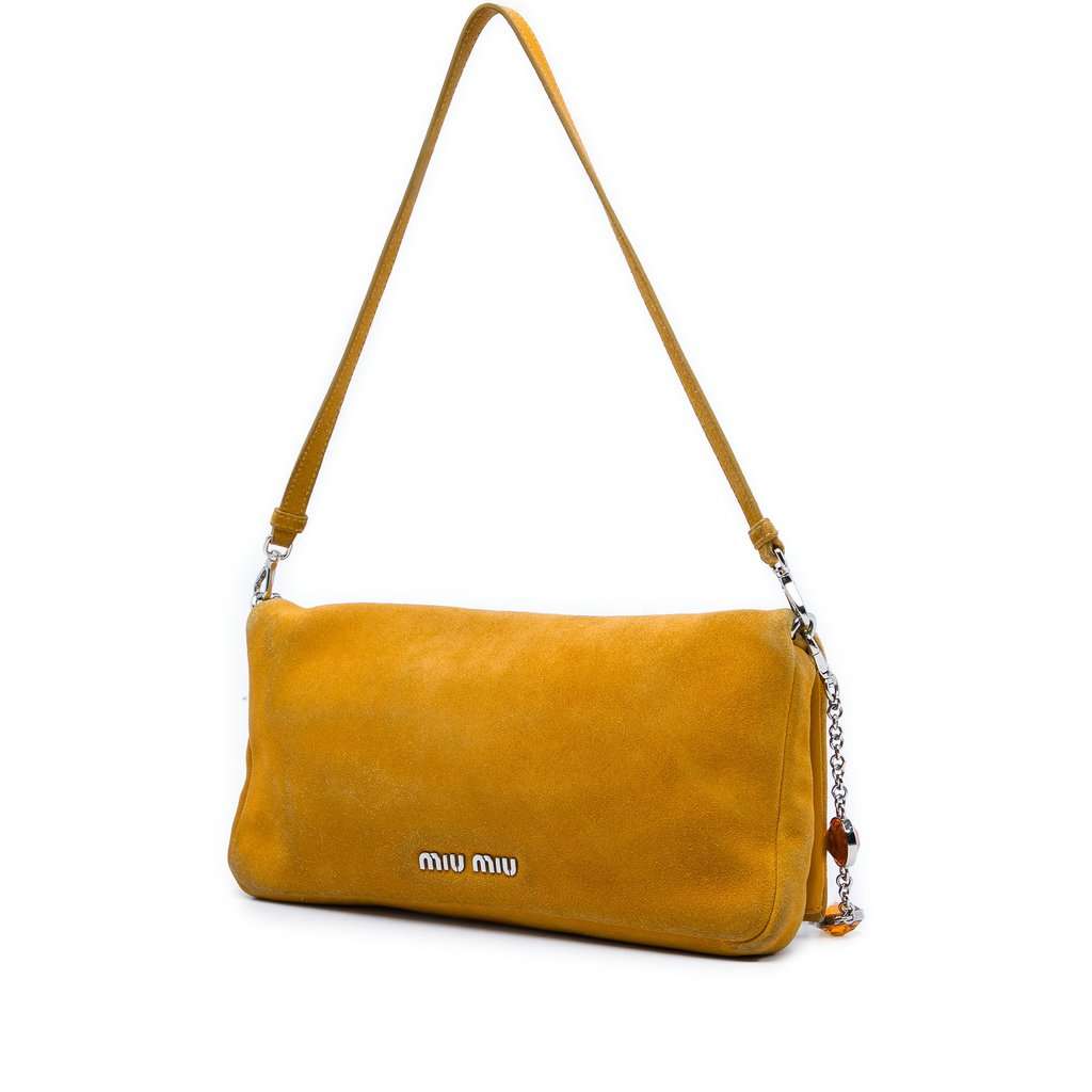 Miu Miu Suede Crystal Chain Satchel Yellow Leather Good - Back View