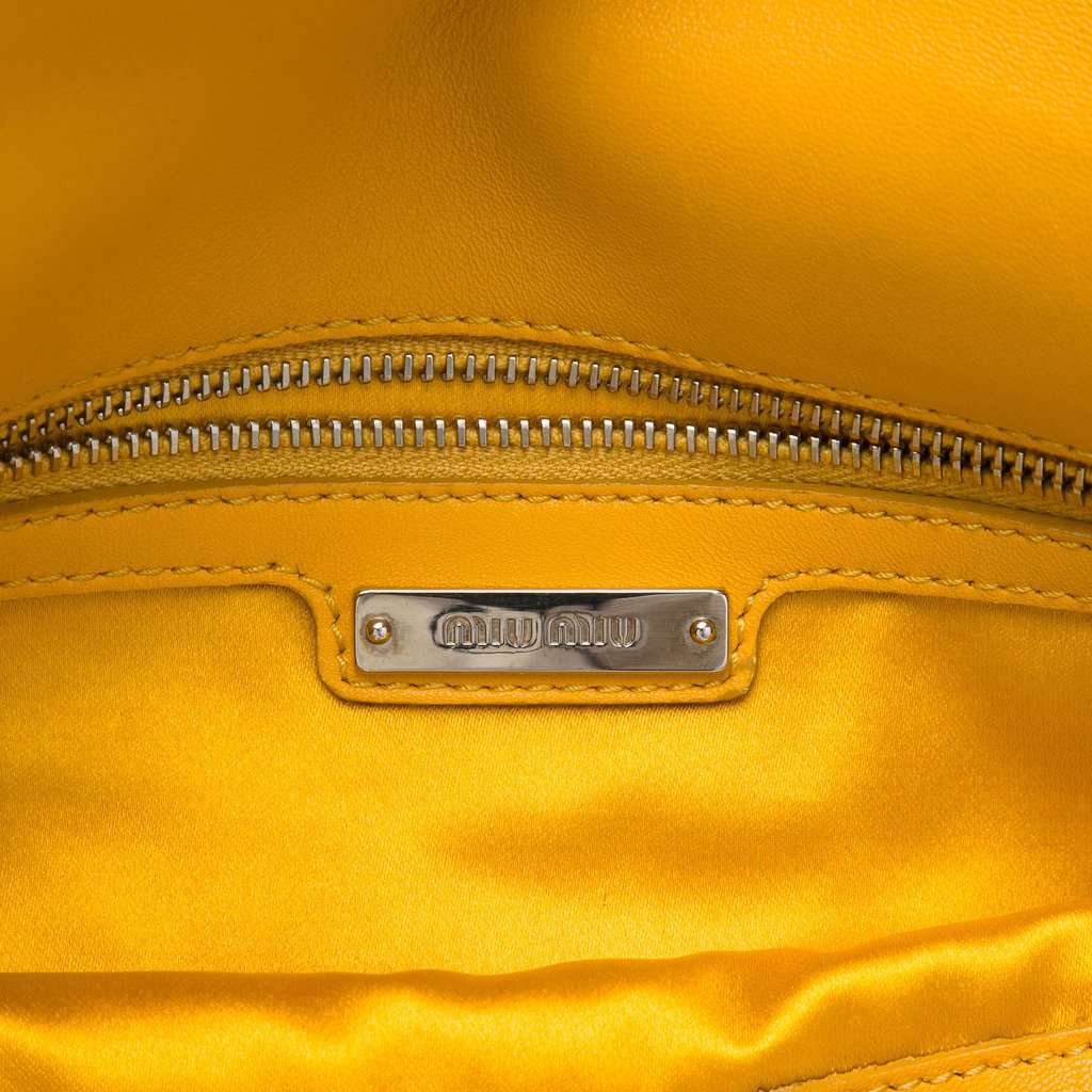 Miu Miu Suede Crystal Chain Satchel Yellow Leather Good - Box View