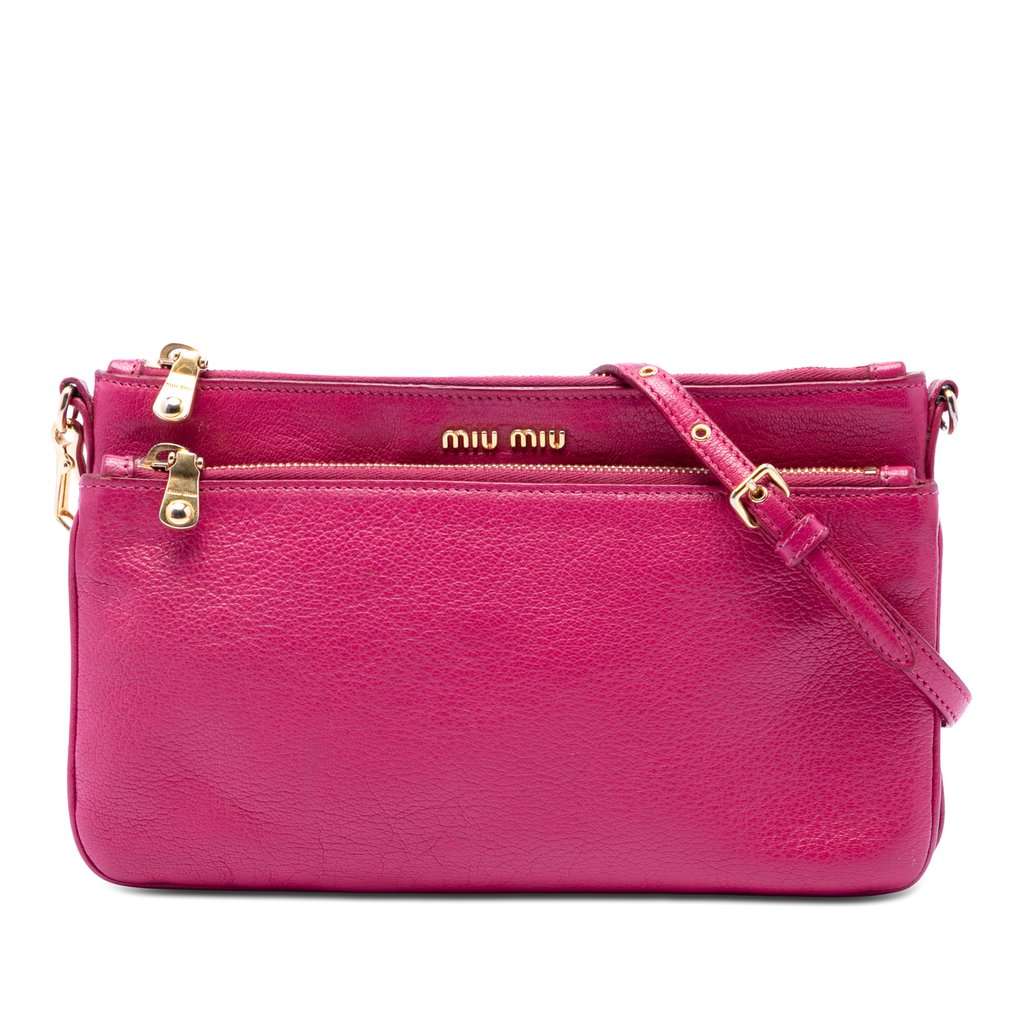 Miu Miu Goatskin Madras Double Zip Crossbody Pink Leather Very good condition - Front View