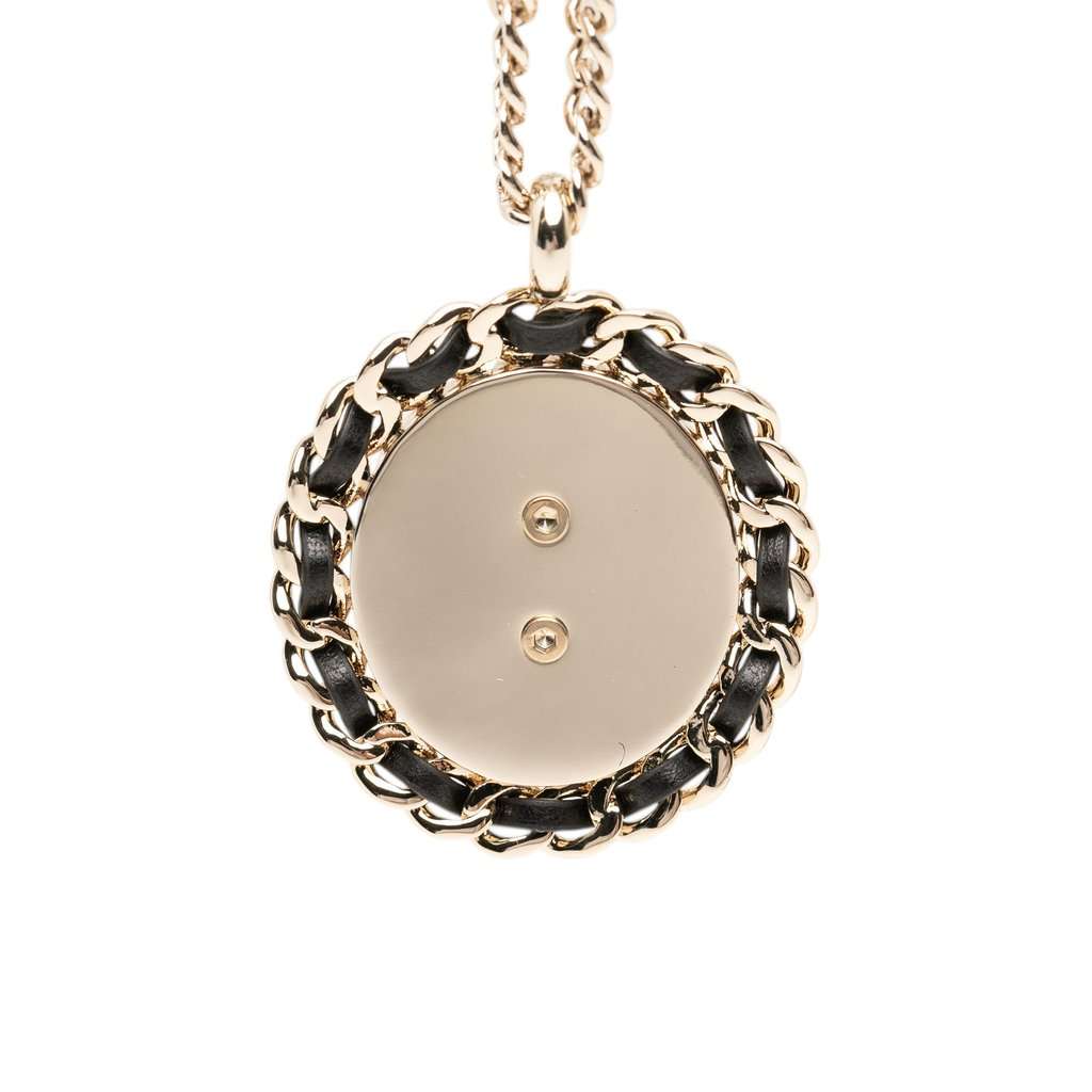 Chanel CC Gold Plated Denim Leather Woven Chain Round Pendant Necklace Gold Metal Very good condition - Inside View