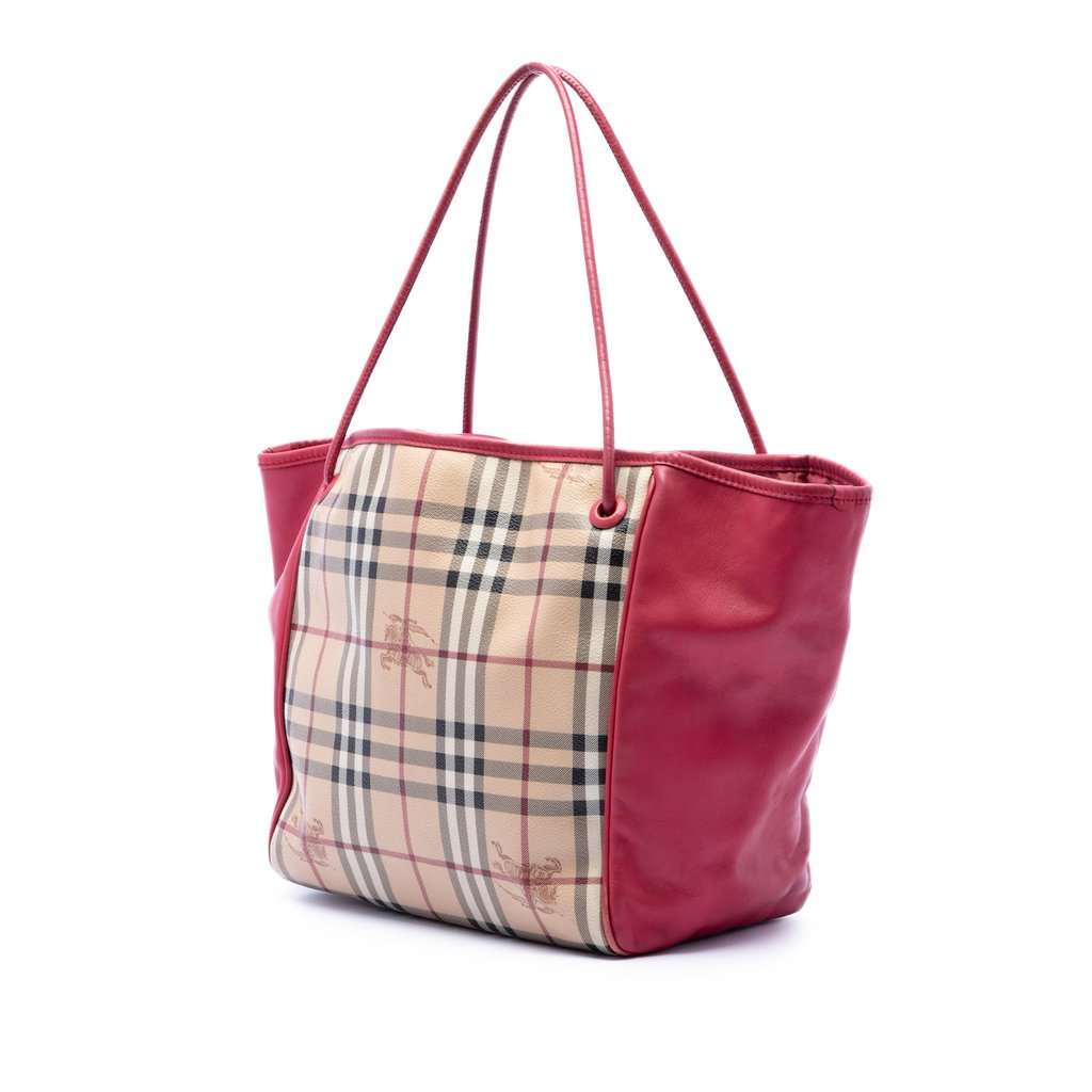 Burberry Small Haymarket Check Coated Canvas and Calfskin Canterbury Tote Beige Very good - Back View