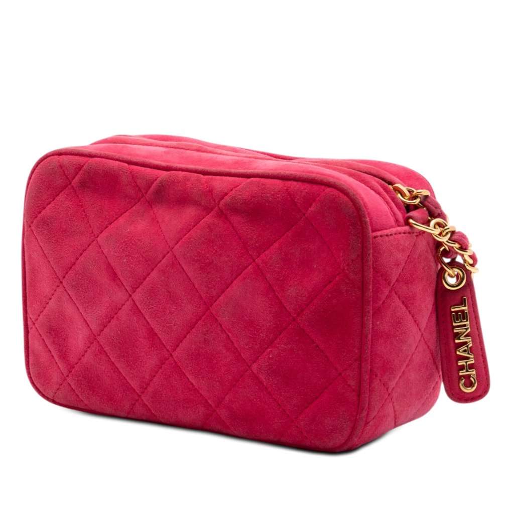 Chanel CC Quilted Suede Camera Bag Red Leather Very good condition - Back View