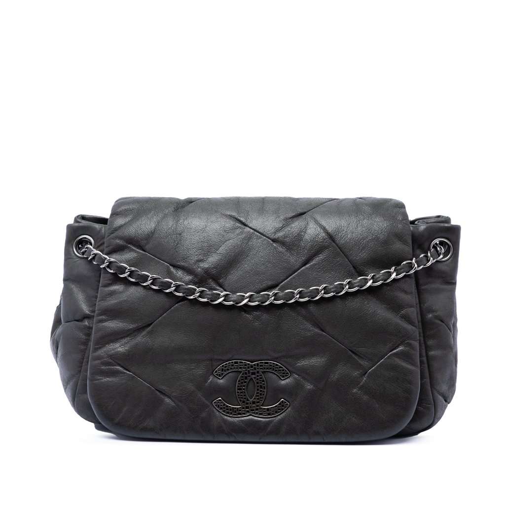 Chanel Iridescent Calfskin Glint Accordion Flap Black Leather Very good condition - Front View