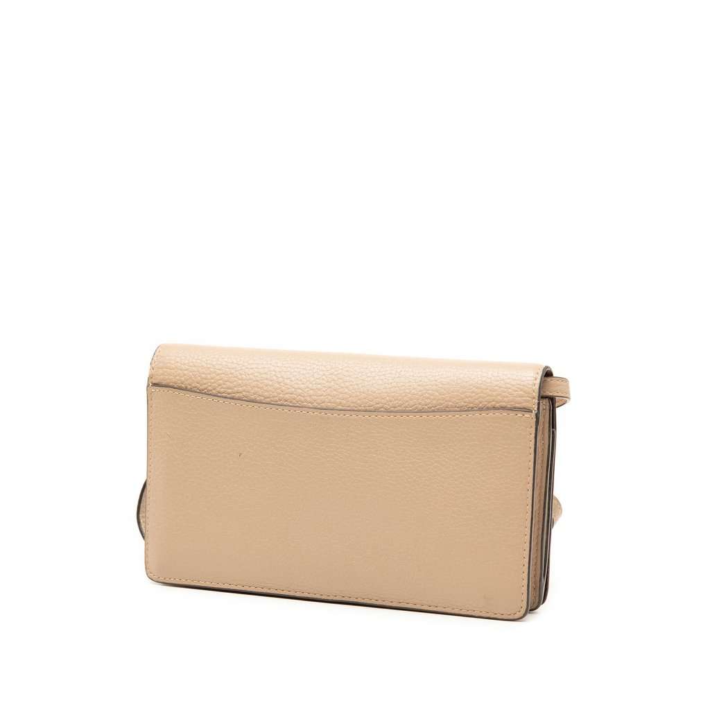 Coach Pebbled Leather Anna Foldover Clutch Crossbody Beige Leather Very good - Back View