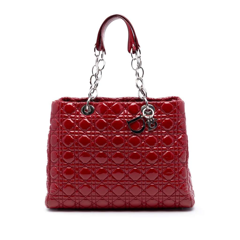 Dior Large Patent Cannage Soft Zipped Lady Dior Shopping Tote Red Leather Very good condition - Front View