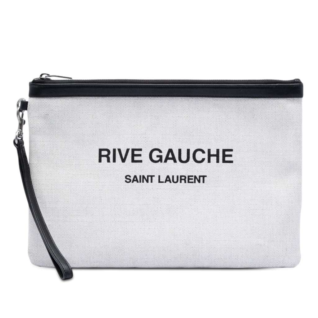 Saint Laurent Canvas Rive Gauche Wristlet Clutch White Very good condition - Front View