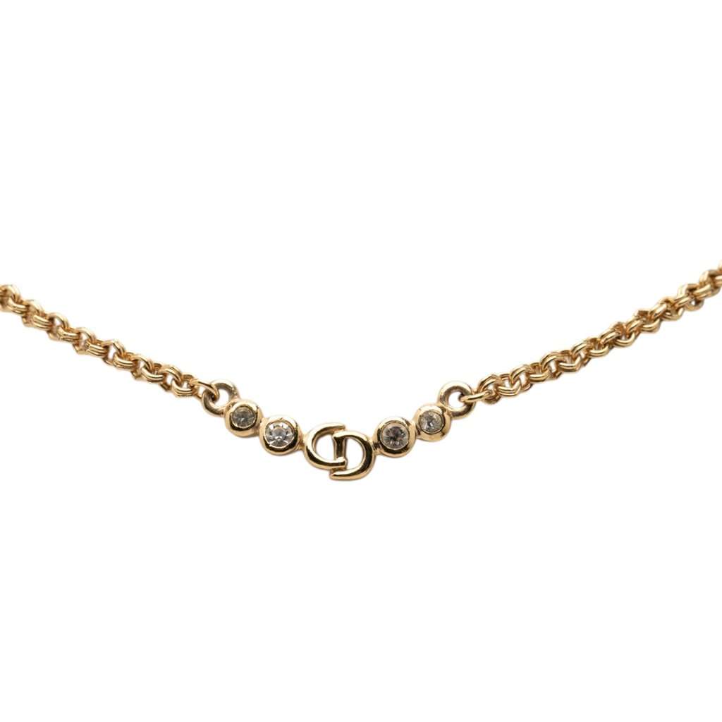 Dior Gold Plated Strass CD Logo Charm Necklace Gold Metal Very good - Back View