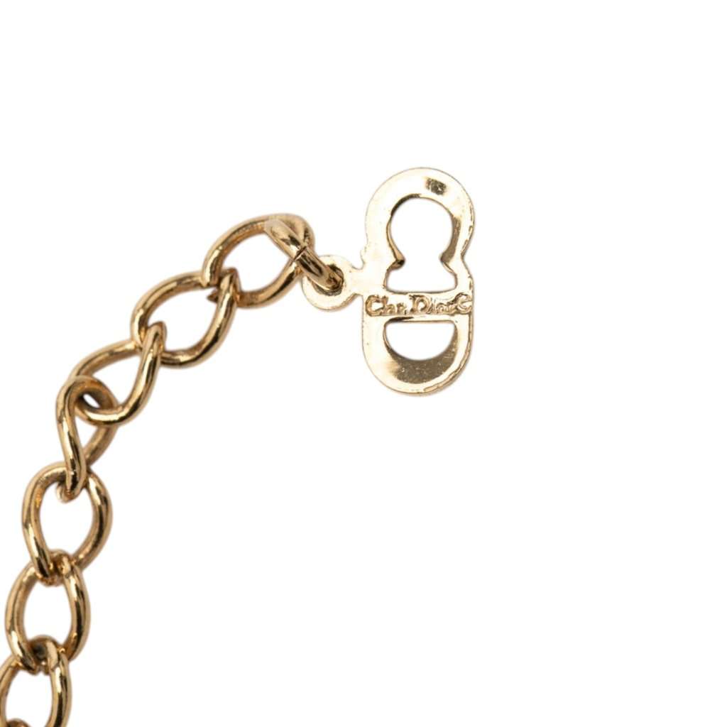 Dior Gold Plated Strass CD Logo Charm Necklace Gold Metal Very good - Box View