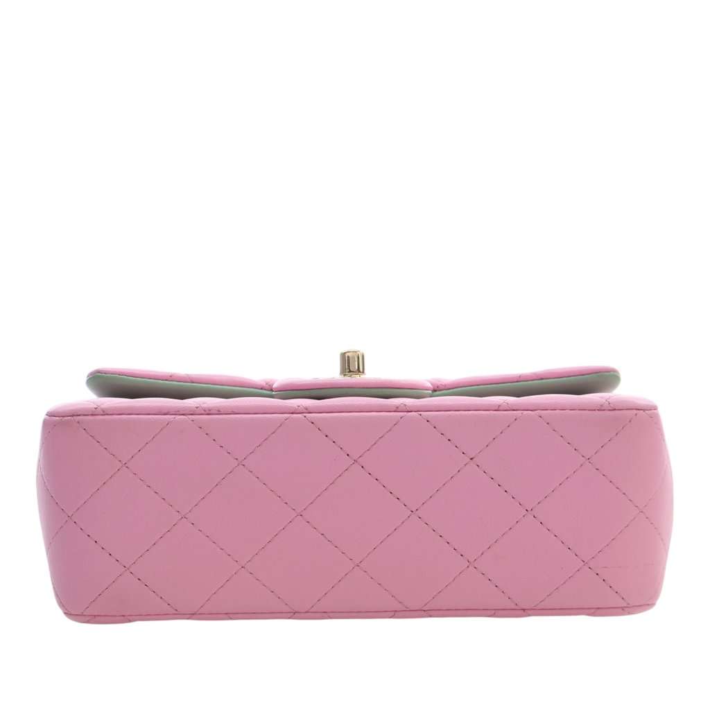 Chanel Mini Rectangular Bicolor Quilted Lambskin Top Handle Flap Pink Leather Very good - Box View