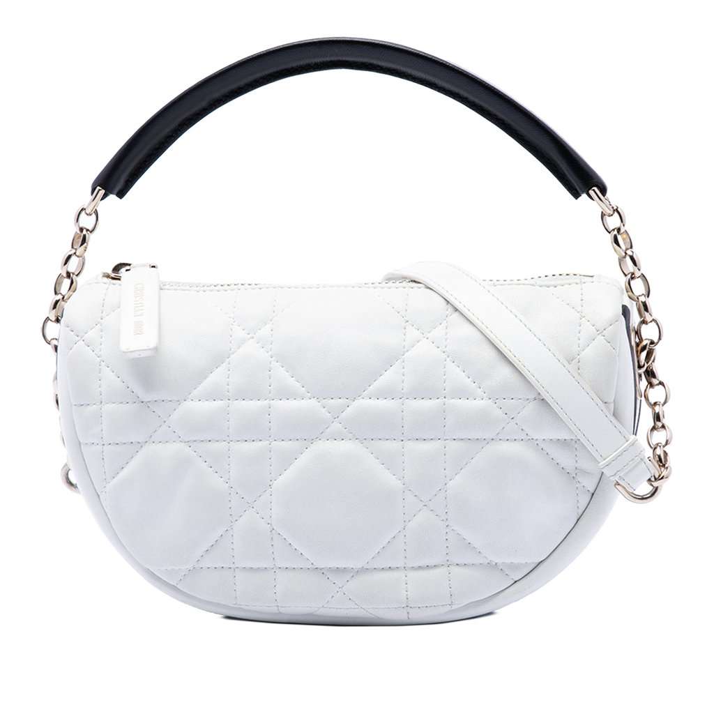Dior Small Lambskin Cannage Dior Vibe Hobo White Leather Very good condition - Front View