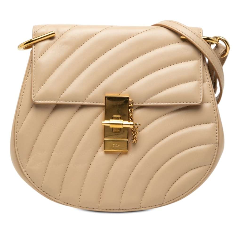 Chloé Small Quilted Leather Drew Bijou Crossbody Beige Leather Very good condition - Front View