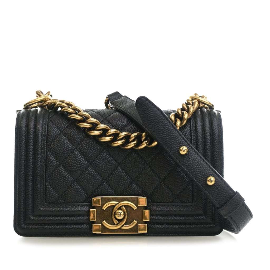 Chanel Small Quilted Caviar Boy Flap Black Leather Very good condition - Front View