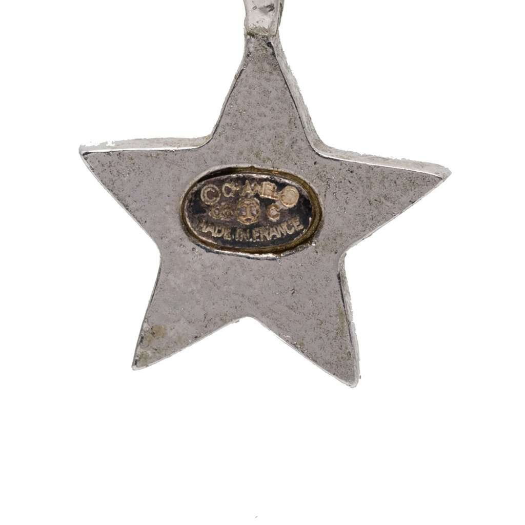 Chanel CC Brass and Strass Star Drop Push Back Earrings Silver Metal Very good condition - Inside View