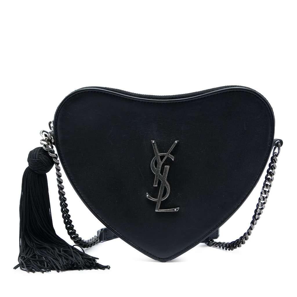 Saint Laurent Leather Monogram Heart Tassel Crossbody Black Leather Very good - Front View