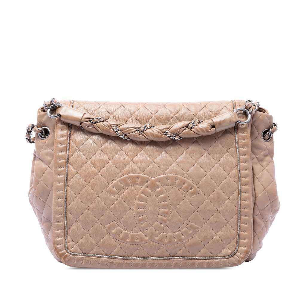 Chanel Large Quilted Calfskin Istanbul Accordion Flap Beige Leather Very good condition - Front View